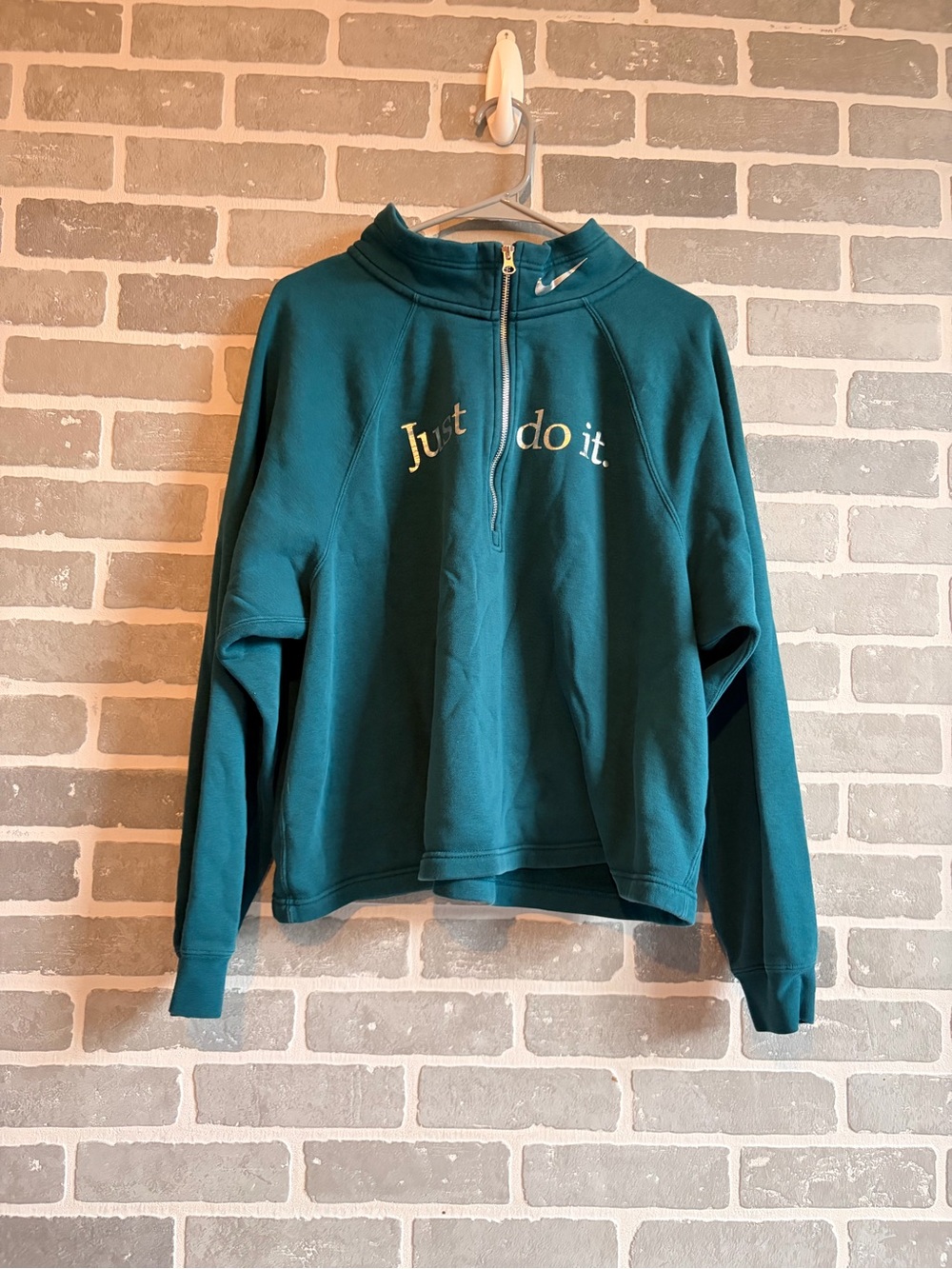 Nike Teal Quarter-Zip Crewneck Sweatshirt with 'Just Do It.' Embroidery